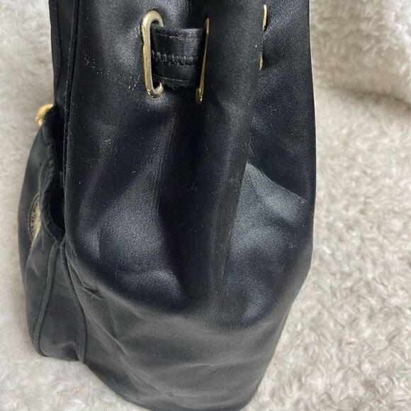 ANN KLEIN II Black Satin medium sling back brass accents . - Picture 10 of 16